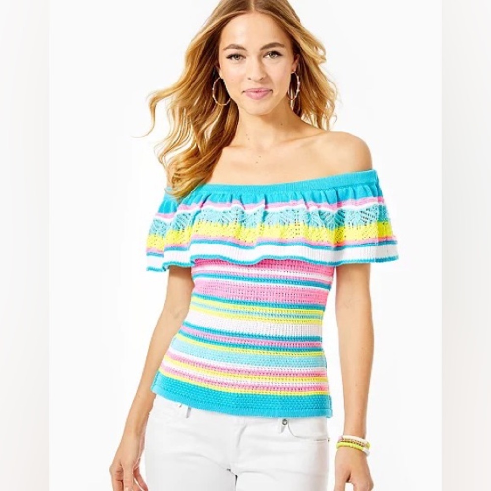Lilly Pulitzer Off-the-Shoulder Striped Sweater Top